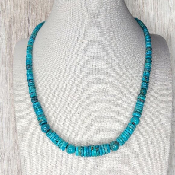 Mine Finds by Jay King Jewelry - Jay King DTR Graduated Turquoise Disks Sterling Silver Necklace 18-21"